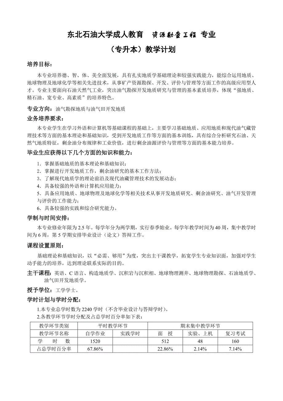 东北石油大学成人教育资源勘查工程专业_第1页