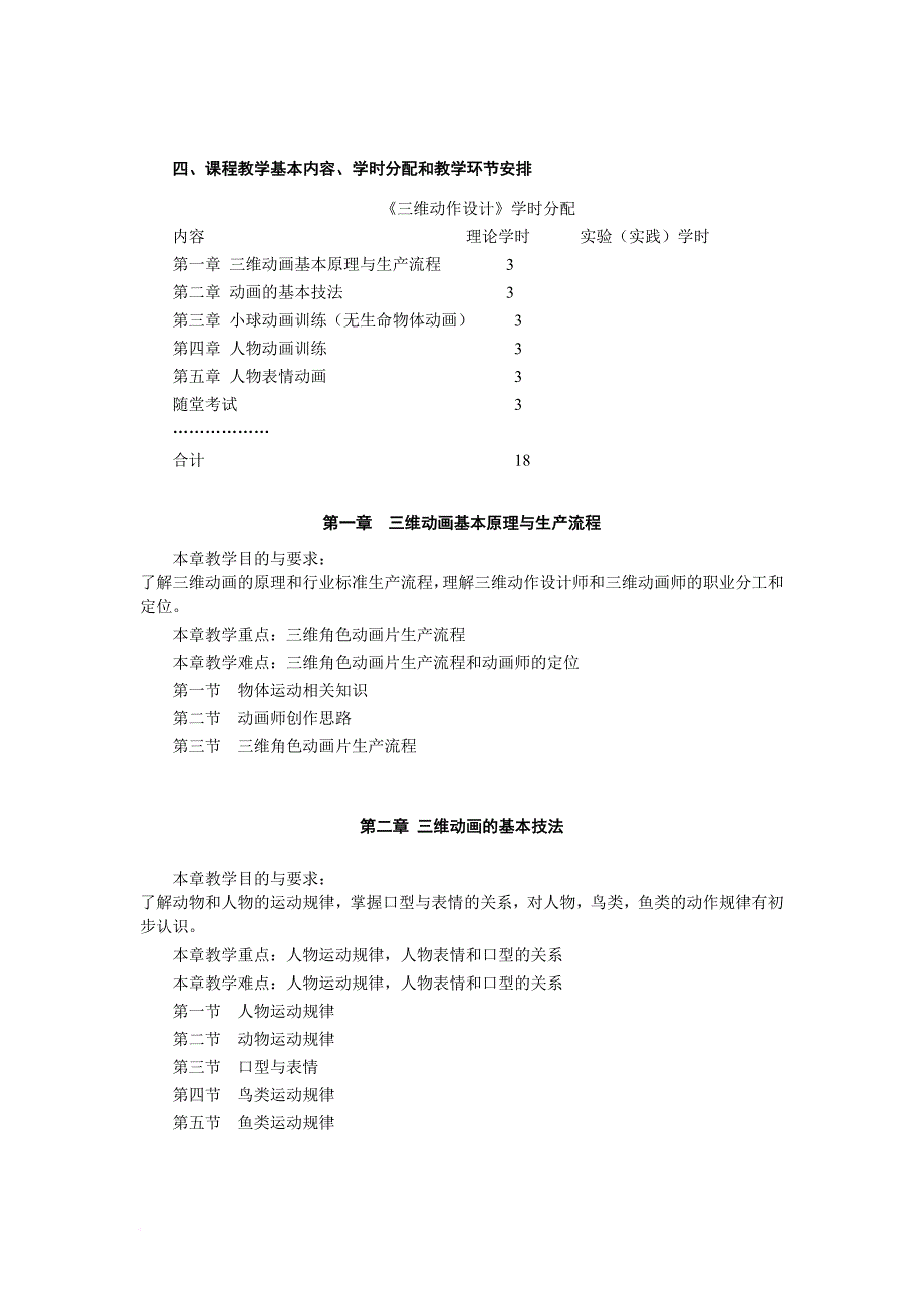 三维动作设定实训教学大纲模板2015_第2页