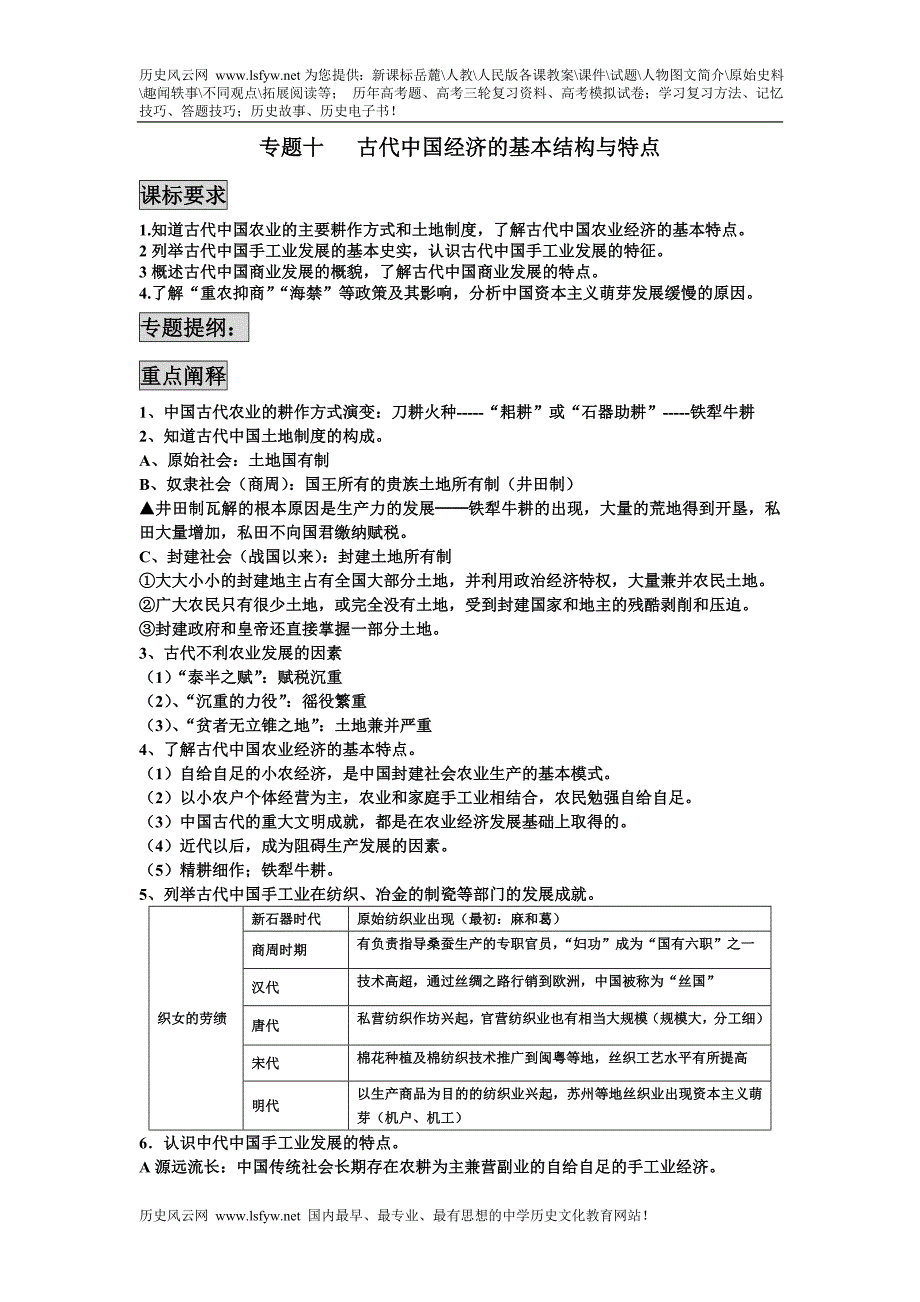 专题十古代中国经济的基本结构与特点_第1页