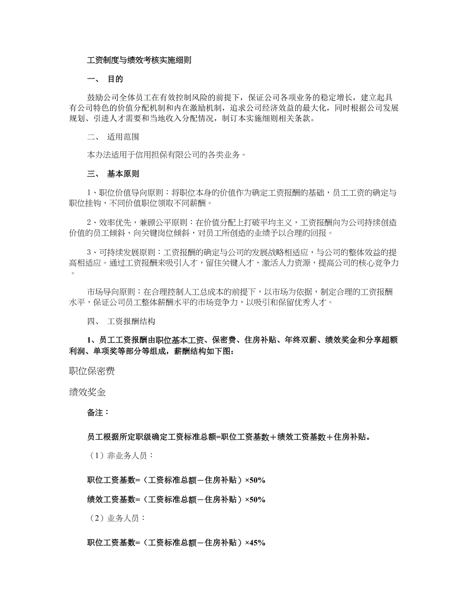 XX信用担保有限公司工资制度与绩效考核实施细则(DOC-11概要_第1页