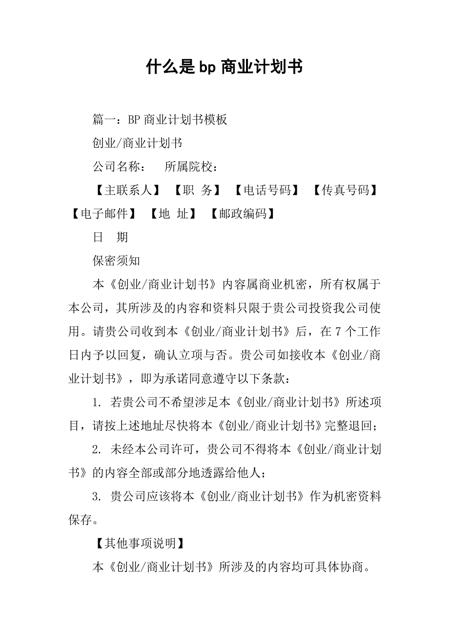 什么是bp商业计划书_第1页