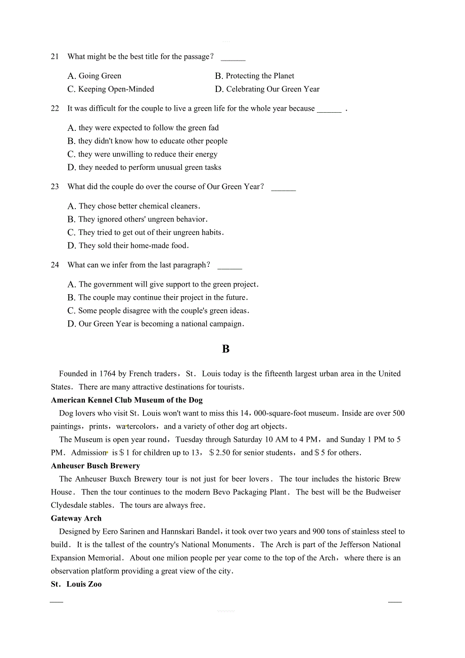 安徽省蚌埠田家炳中学2018-2019学年高一5月月考英语试题含答案_第4页