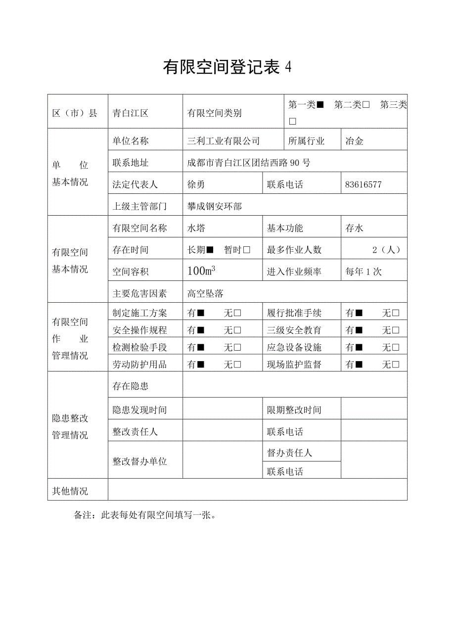 三利--受限空间登记表台帐2.2012.9.12_第5页