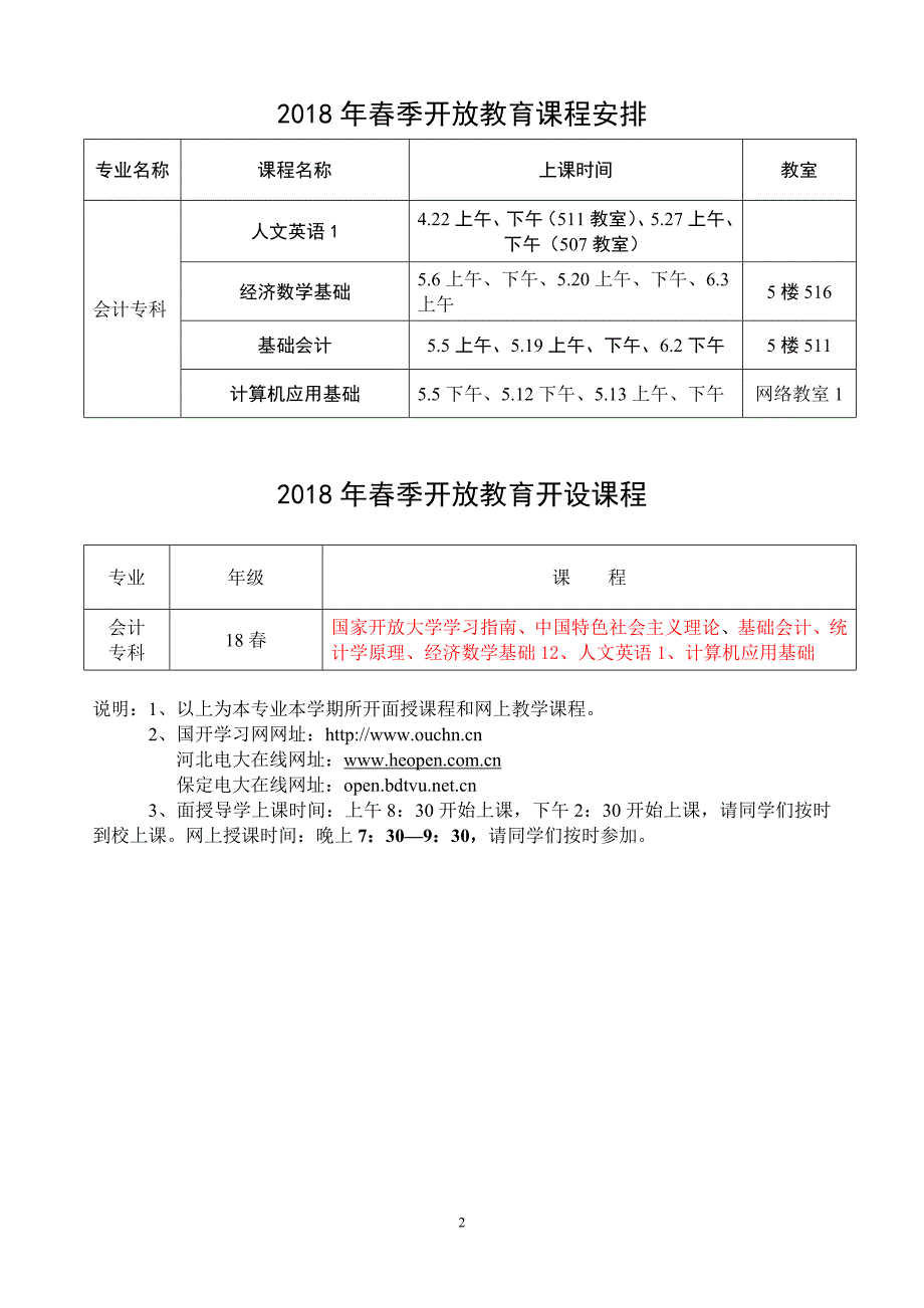 2018年春季开放教育课程安排_第2页