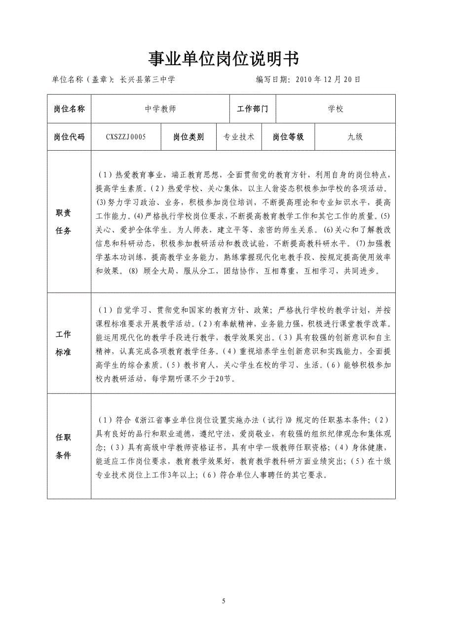 事业单位岗位说明书-长兴县太湖高级中学_第5页