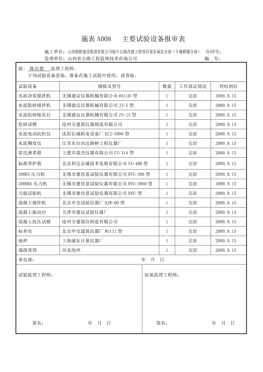 施表A008---主要试验设备报审表(1)_第2页