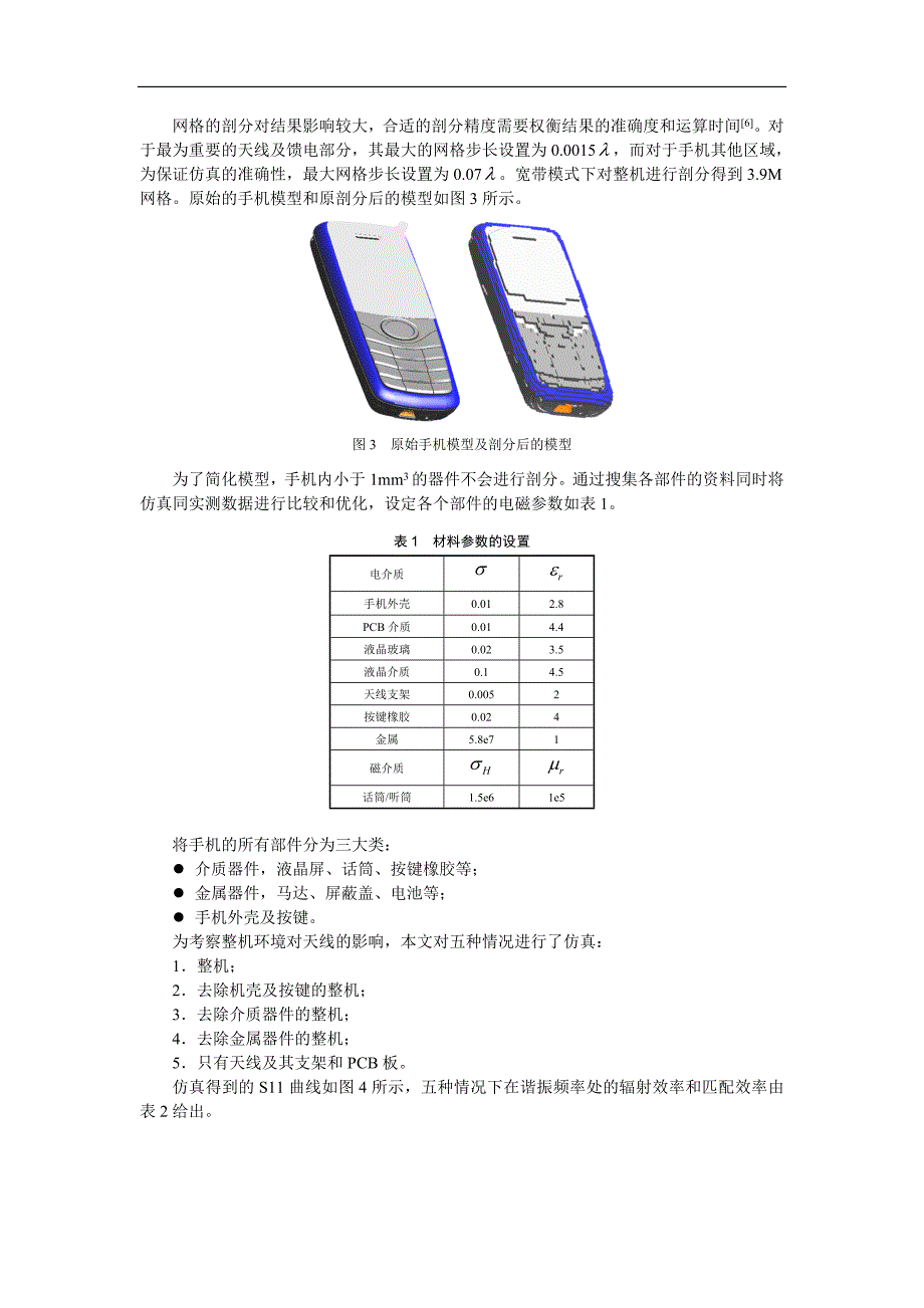 手机天线在整机环境下的效率分析与仿真_第4页