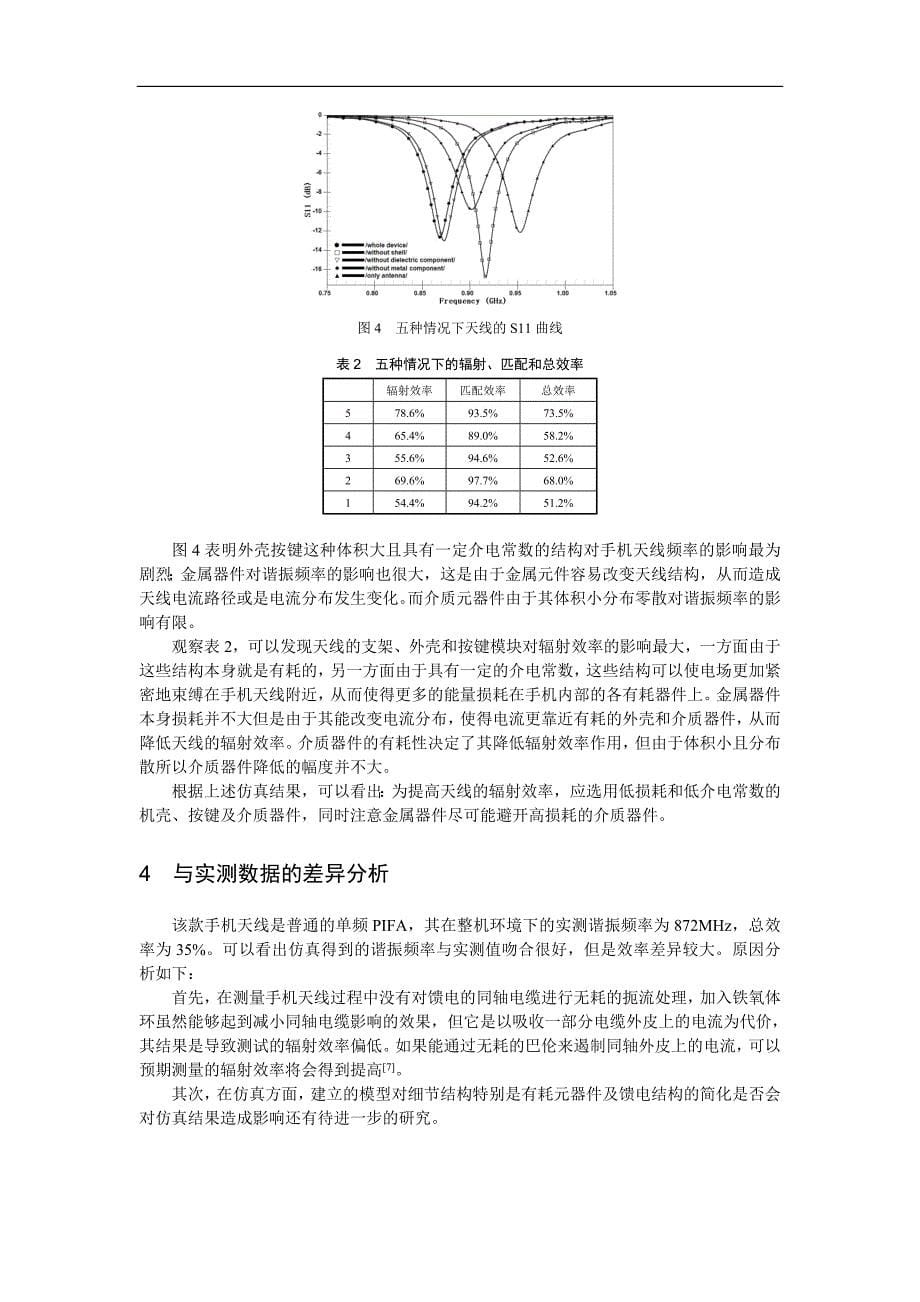 手机天线在整机环境下的效率分析与仿真_第5页