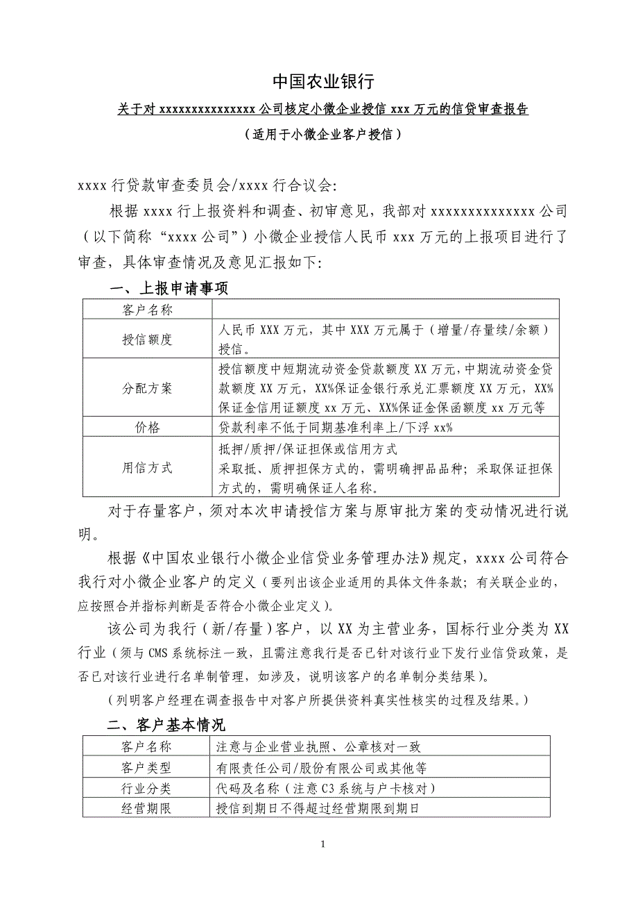 小企业授信审查报告范本汇总_第1页