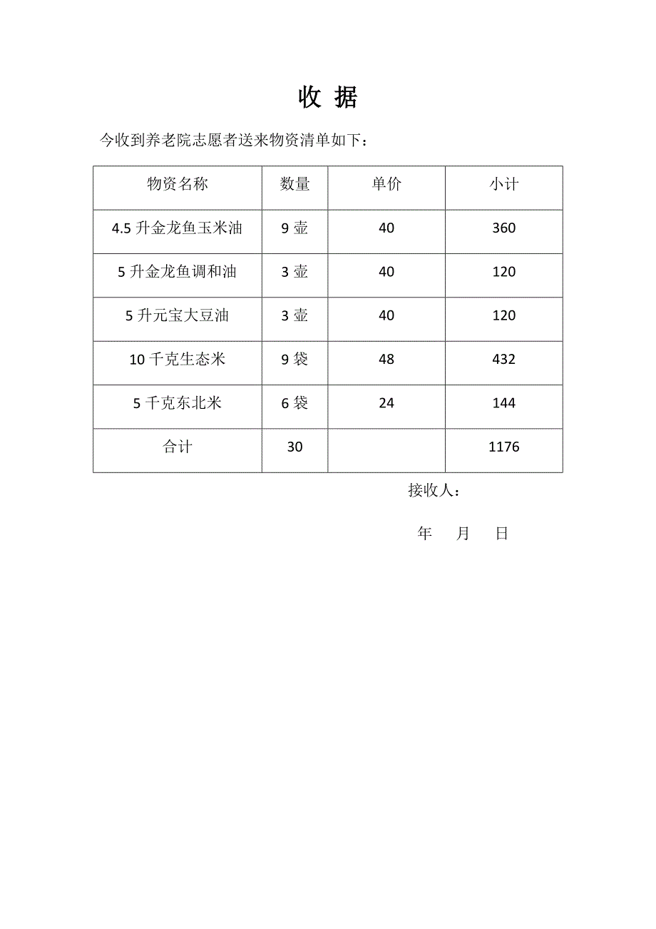 捐赠物资收据_第1页