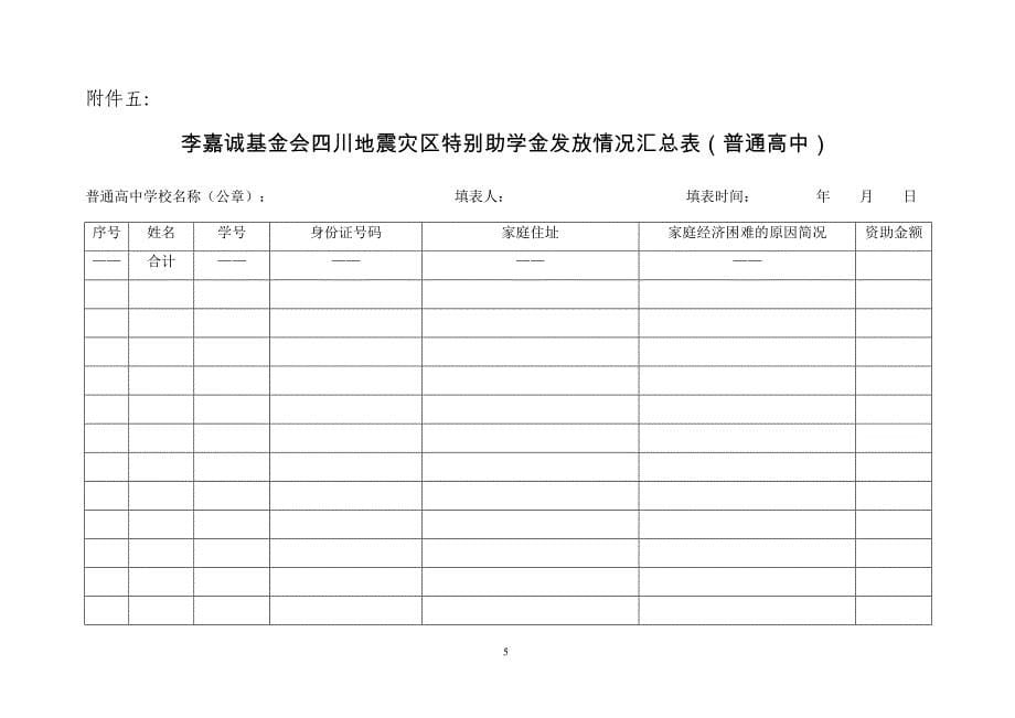 李嘉诚基金会捐助四川地震灾区特别助学金分配表_第5页