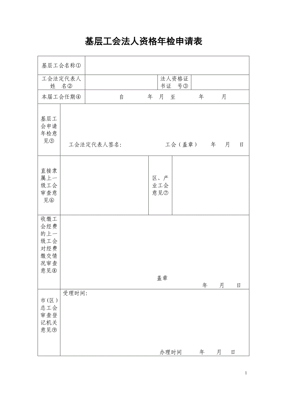 基层工会法人资格年检申请表_第1页