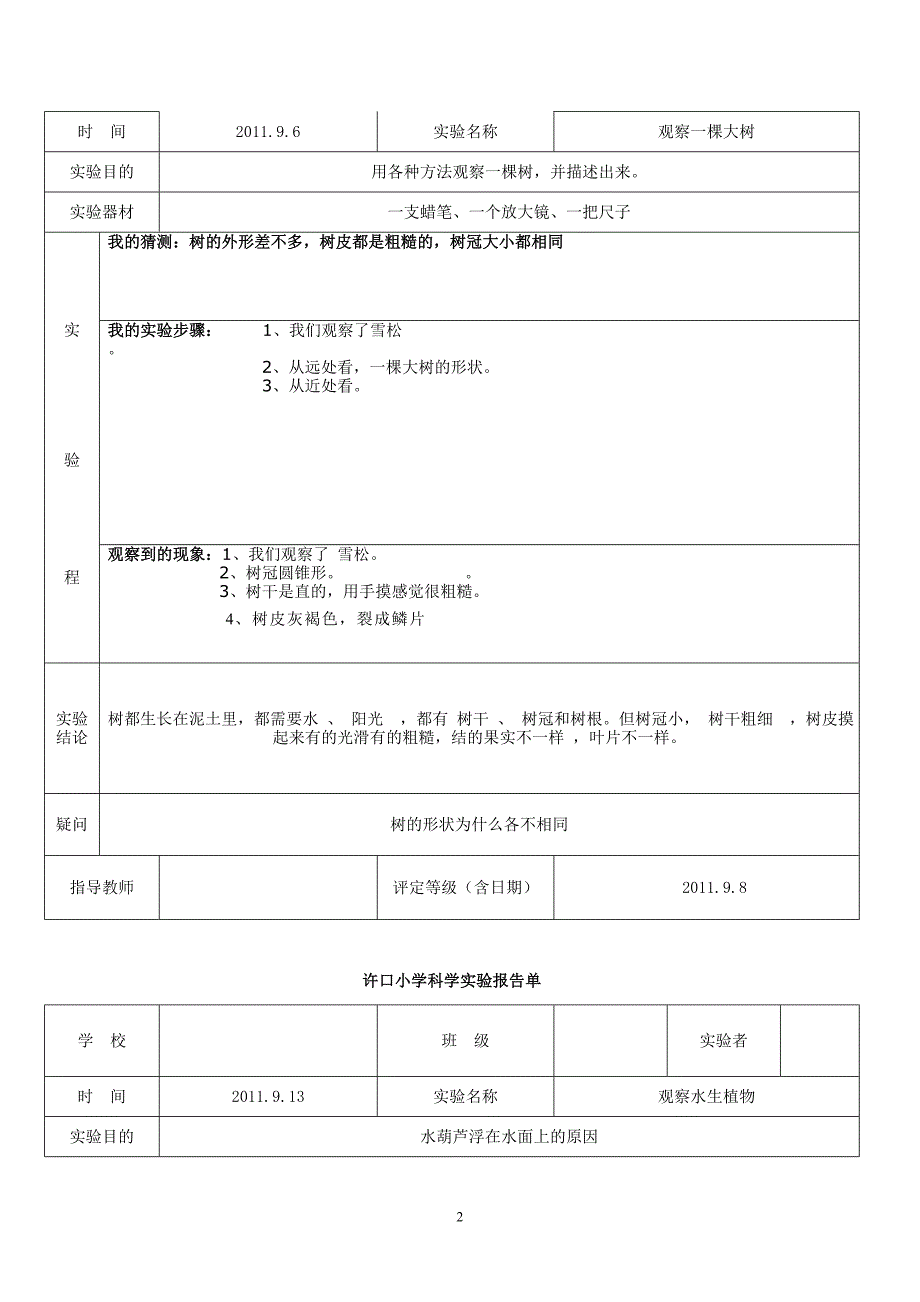 教科版三年级上册科学实验报告单资料_第2页