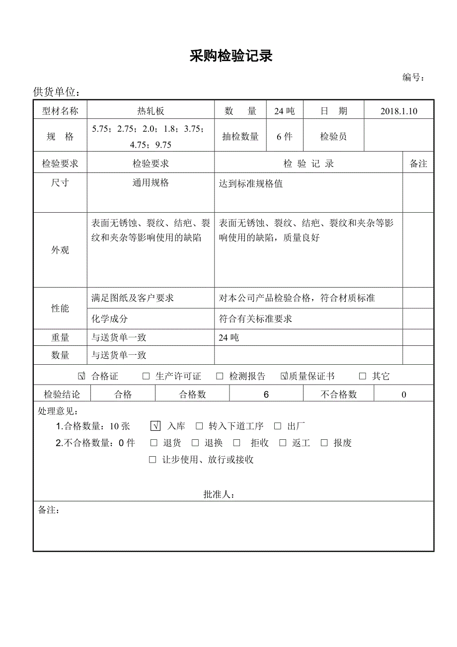 采购产品检验记录_第1页