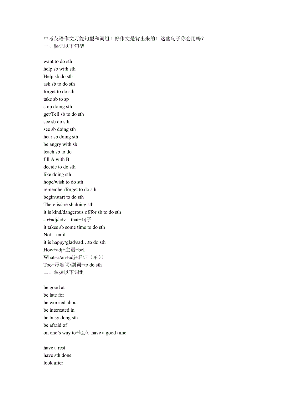 中考英语作文万能句型和词组_第1页