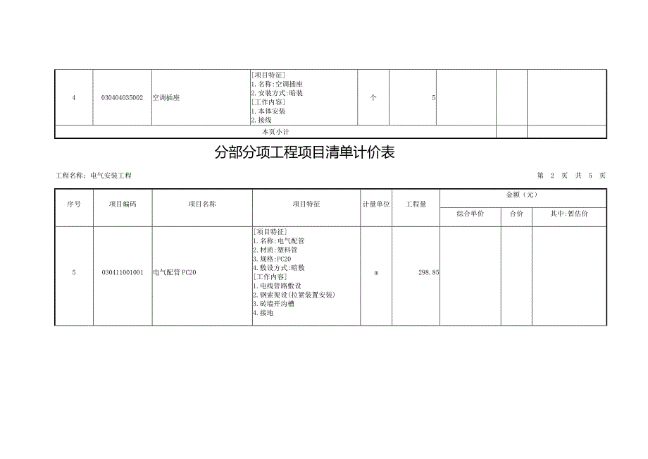 分部分项工程项目清单计价表_第2页