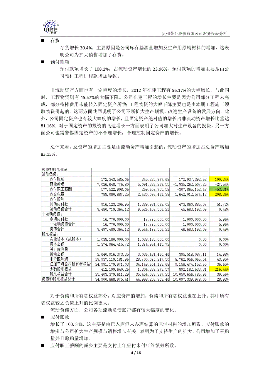 贵州茅台股份有限公司财务报表分析终稿_第4页