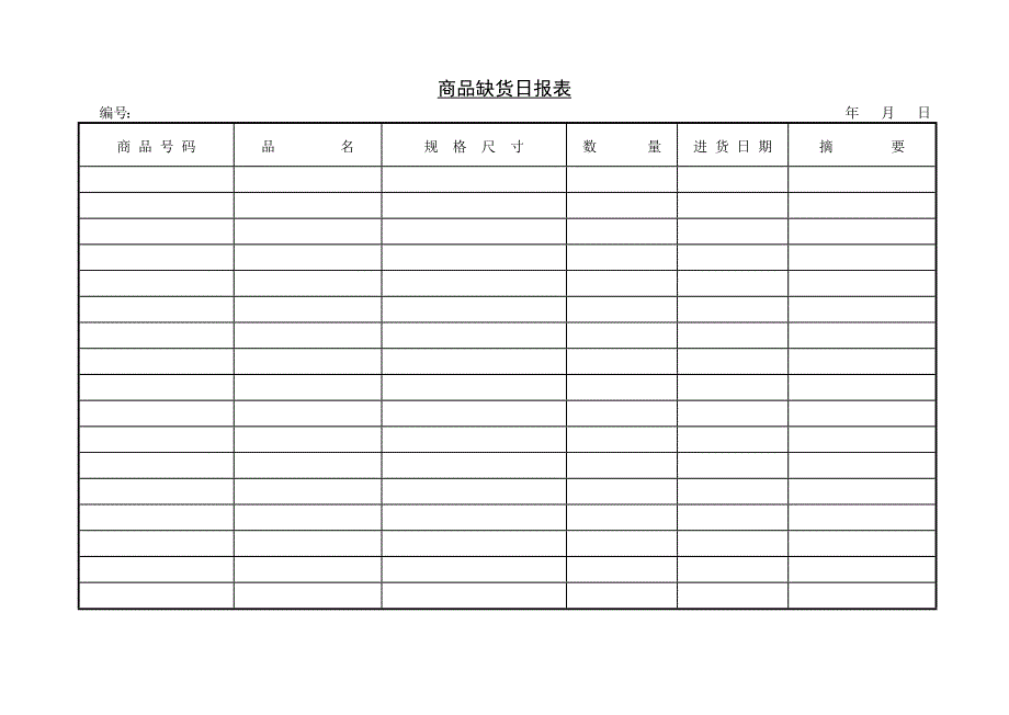 商品缺货日报表表格模板_第1页