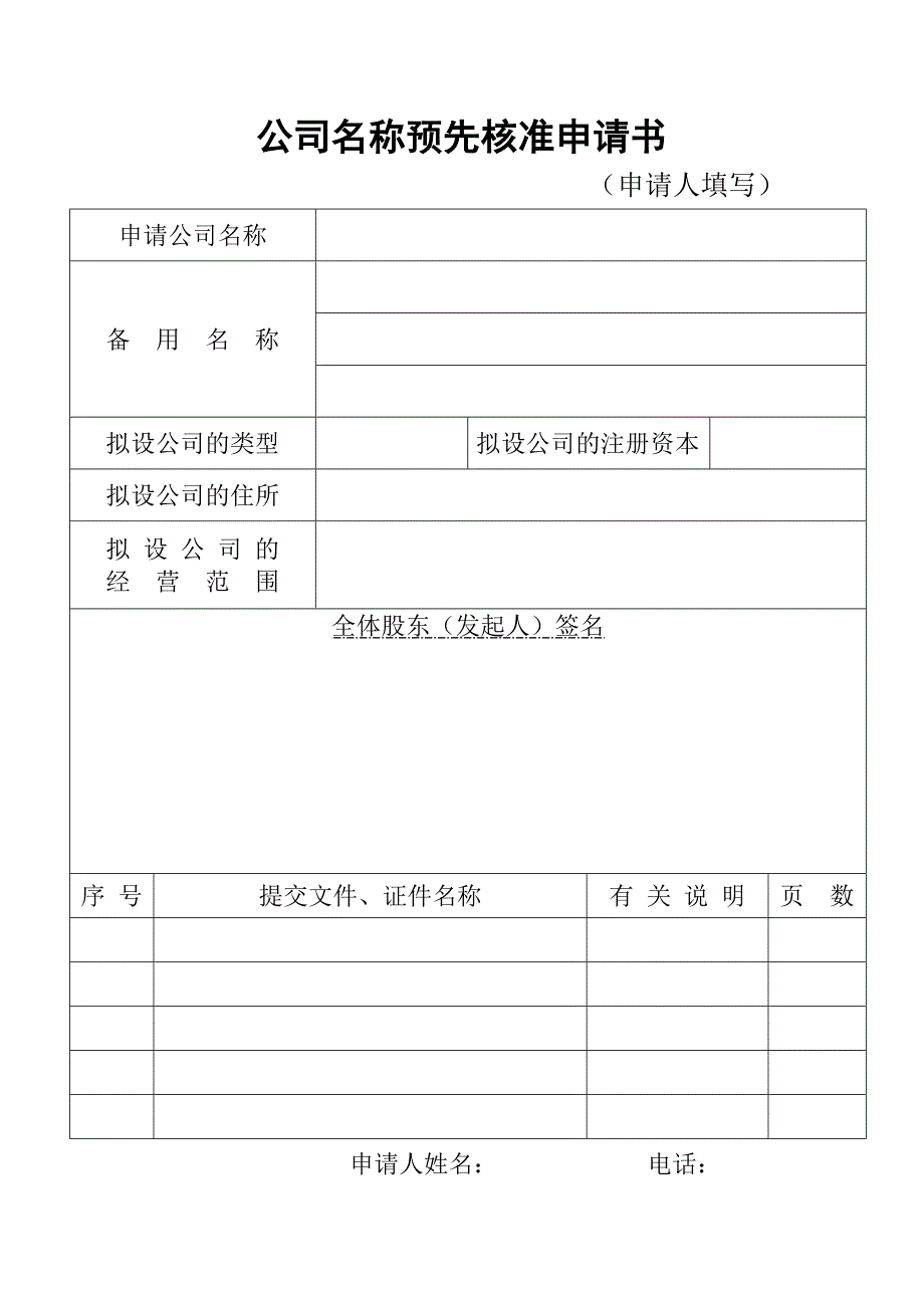 工商局表格-公司名称预先核准申请书_第2页