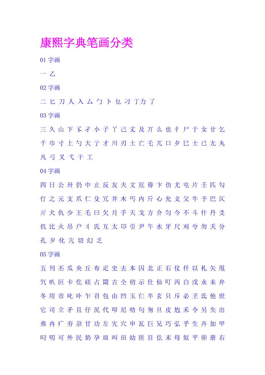 康熙字典笔画分类资料_第1页