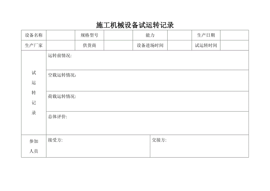 施工机械设备试运转记录汇总_第1页