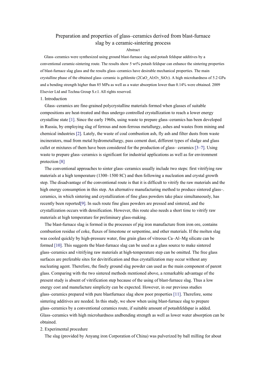 外文翻译(中英文)制备及鼓风炉产生的玻璃陶瓷渣性能烧结过程_第1页