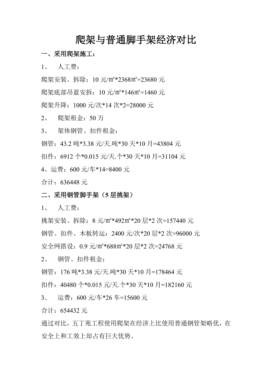 爬架与普通脚手架经济对比_第1页