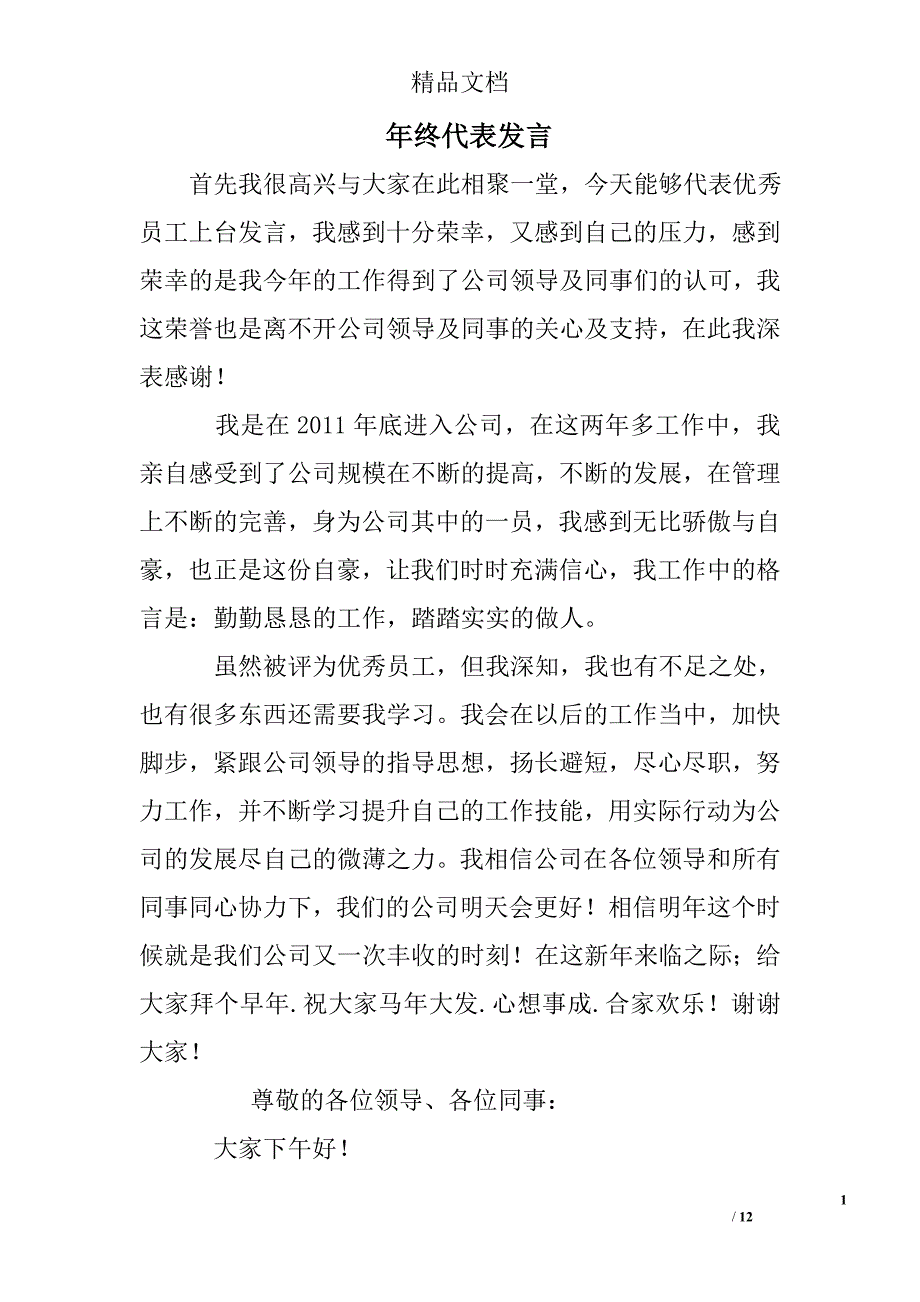 年终代表发言_第1页