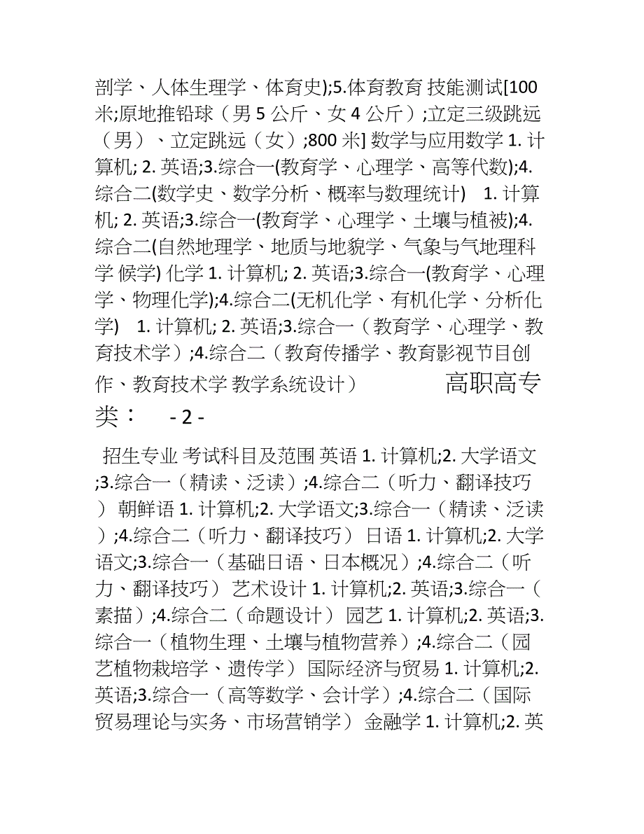 山东普通高等教育专升本各招生专业考试科目(1)_第2页