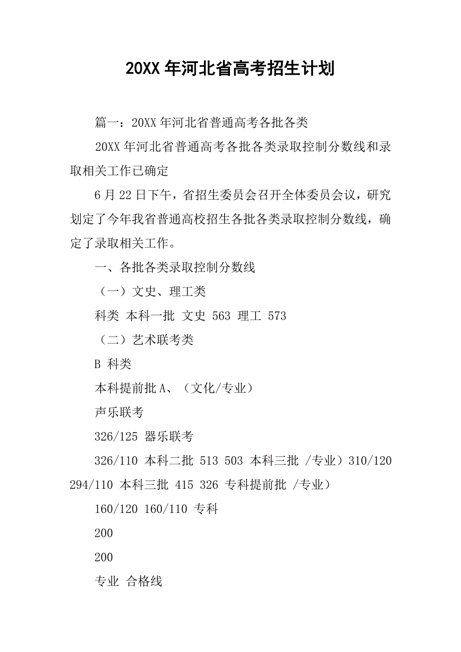 20xx年河北省高考招生计划_第1页