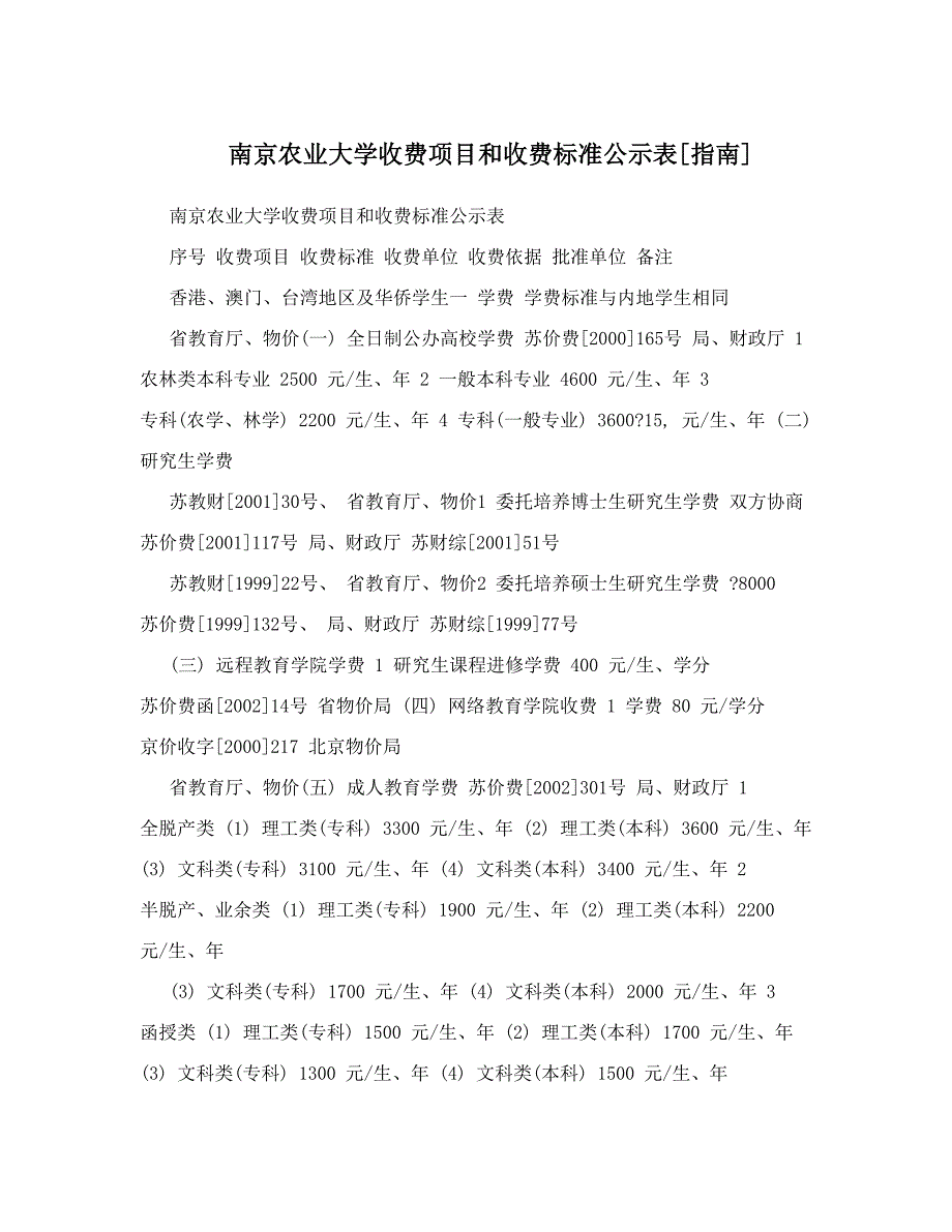 南京农业大学收费项目和收费标准公示表[指南]_第1页