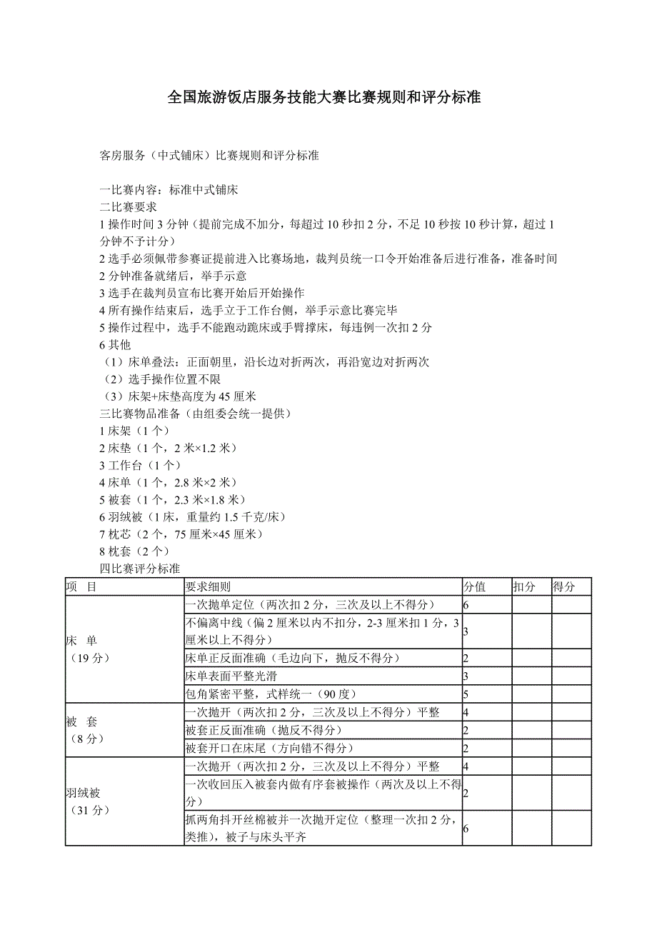 全国旅游饭店服务技能大赛比赛规则和评分标准剖析_第1页