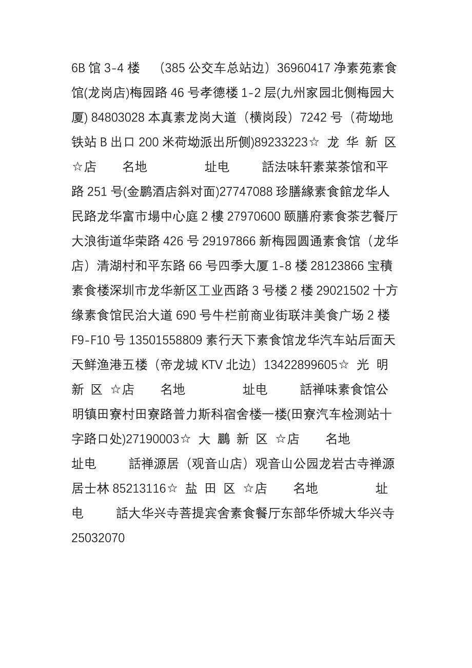 最新最全深圳市素食餐厅地址及电话_第5页