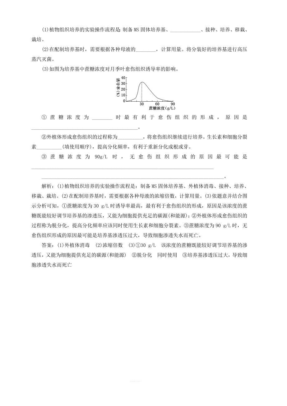 2018_2019学年高中生物课时跟踪检测八月季的花药培养含解析新人教版选修1_第5页