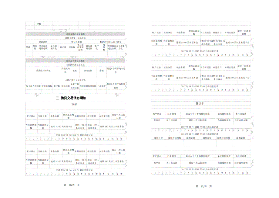 个人征信报告模板征信报告模板(2019带水印)_第2页