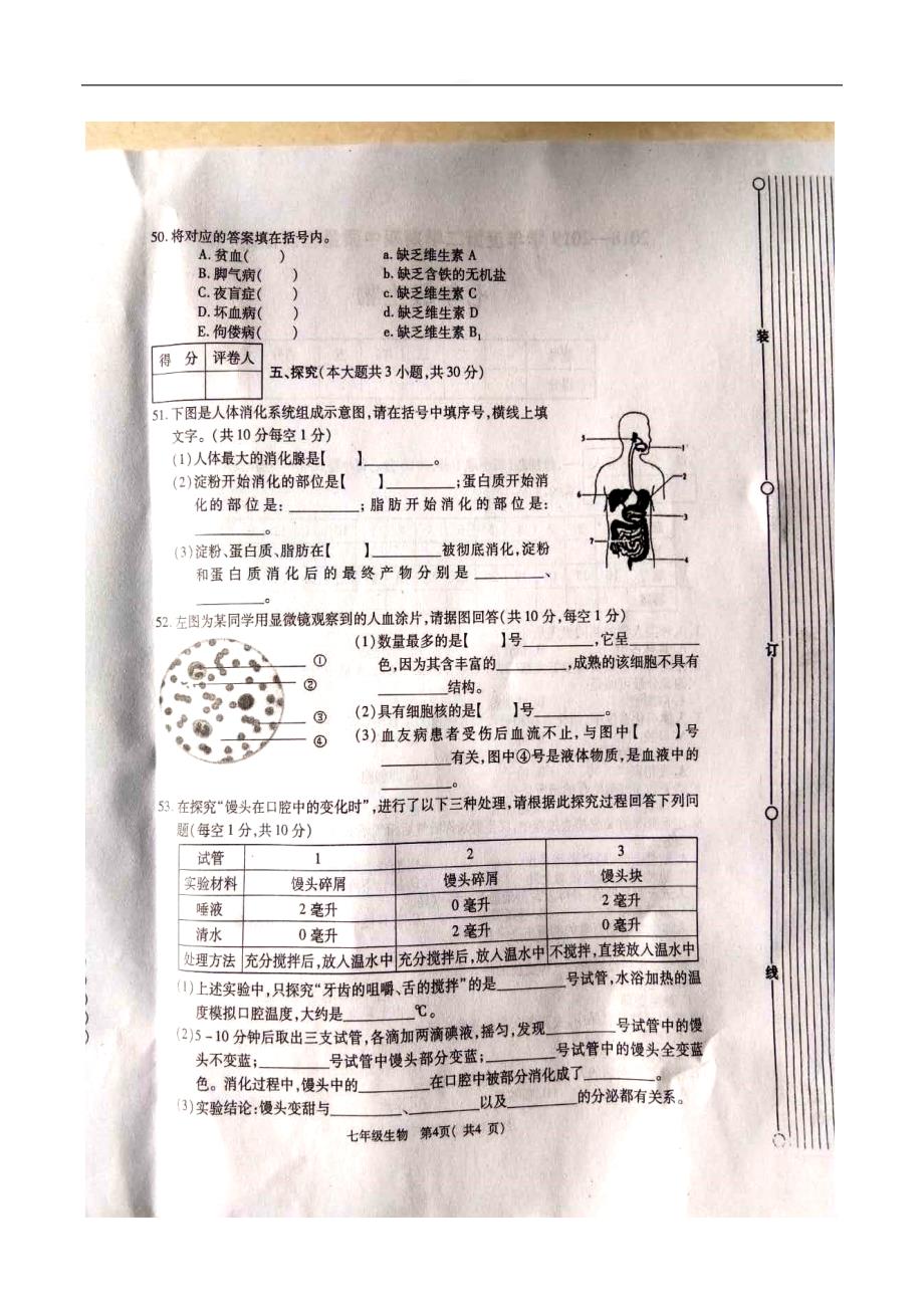 陕西省宝鸡市陈仓区2018-2019学年度第二学期期中七年级生物质量检测试卷_第4页