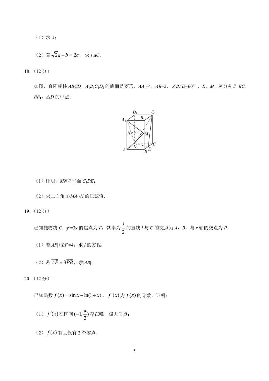 （精校版）2019年全国卷Ⅰ理数高考试题文档版（含答案）_第5页