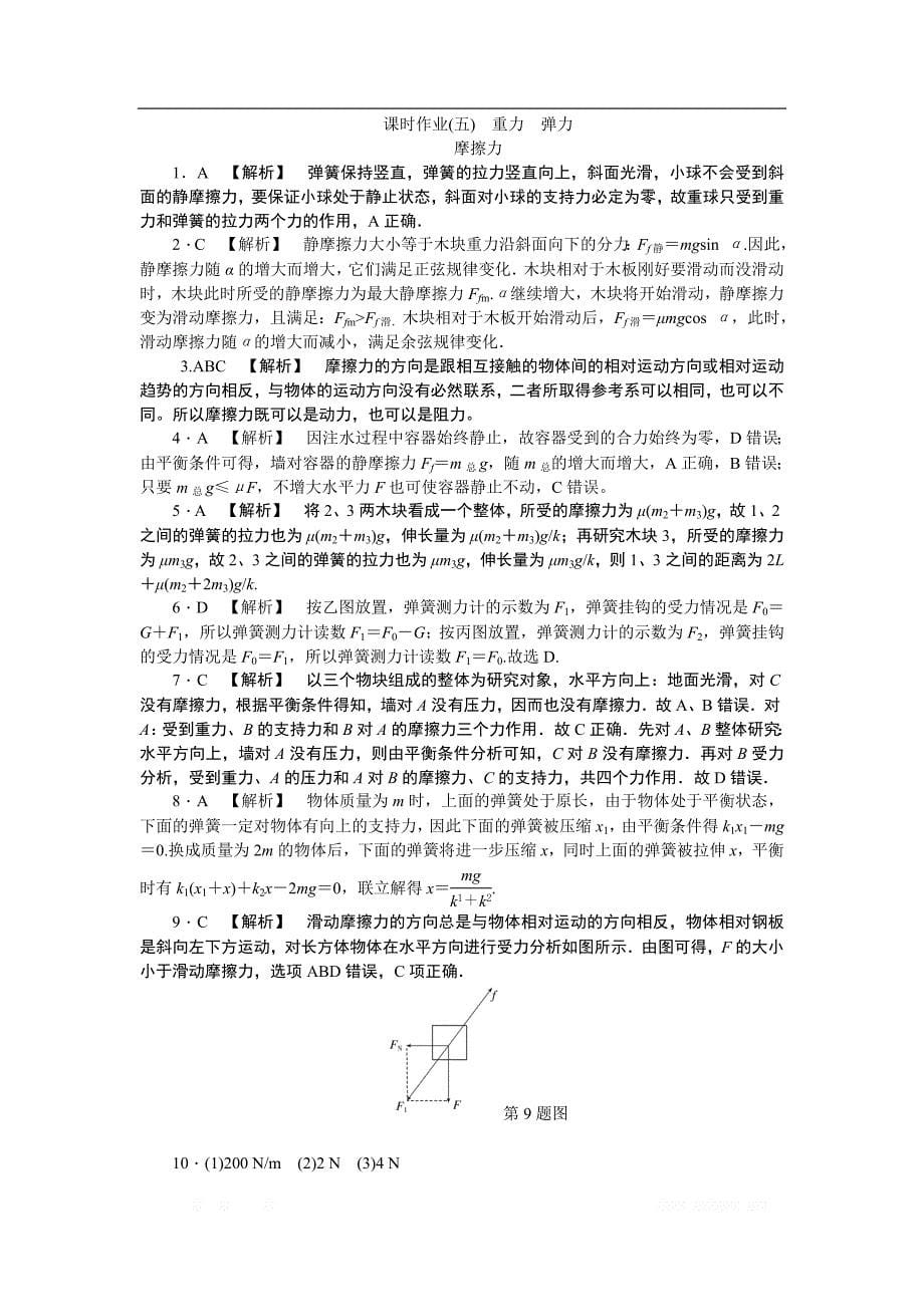 2019年高考物理江苏专版总复习课时作业： 五 重力弹力摩擦力 _第5页