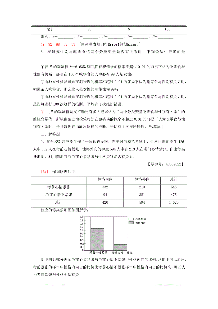 2018年秋高中数学课时分层作业2独立性检验的基本思想及其初步应用新人教A版选修1__第3页