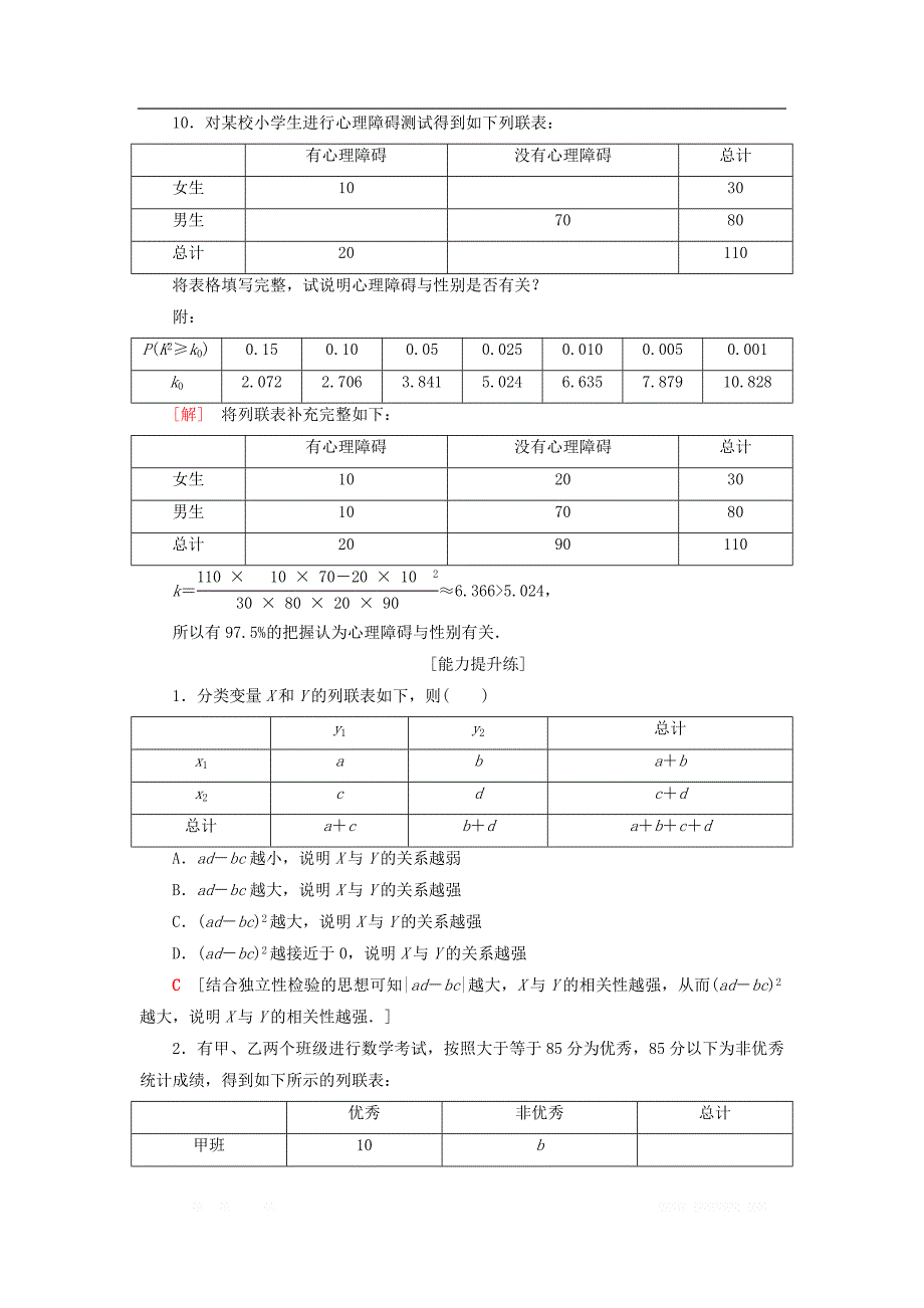 2018年秋高中数学课时分层作业2独立性检验的基本思想及其初步应用新人教A版选修1__第4页