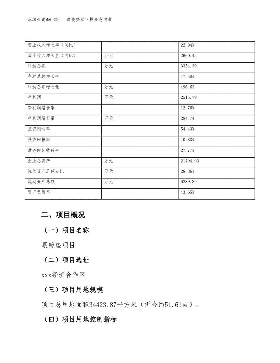 眼镜垫项目投资意向书(总投资11000万元)_第5页