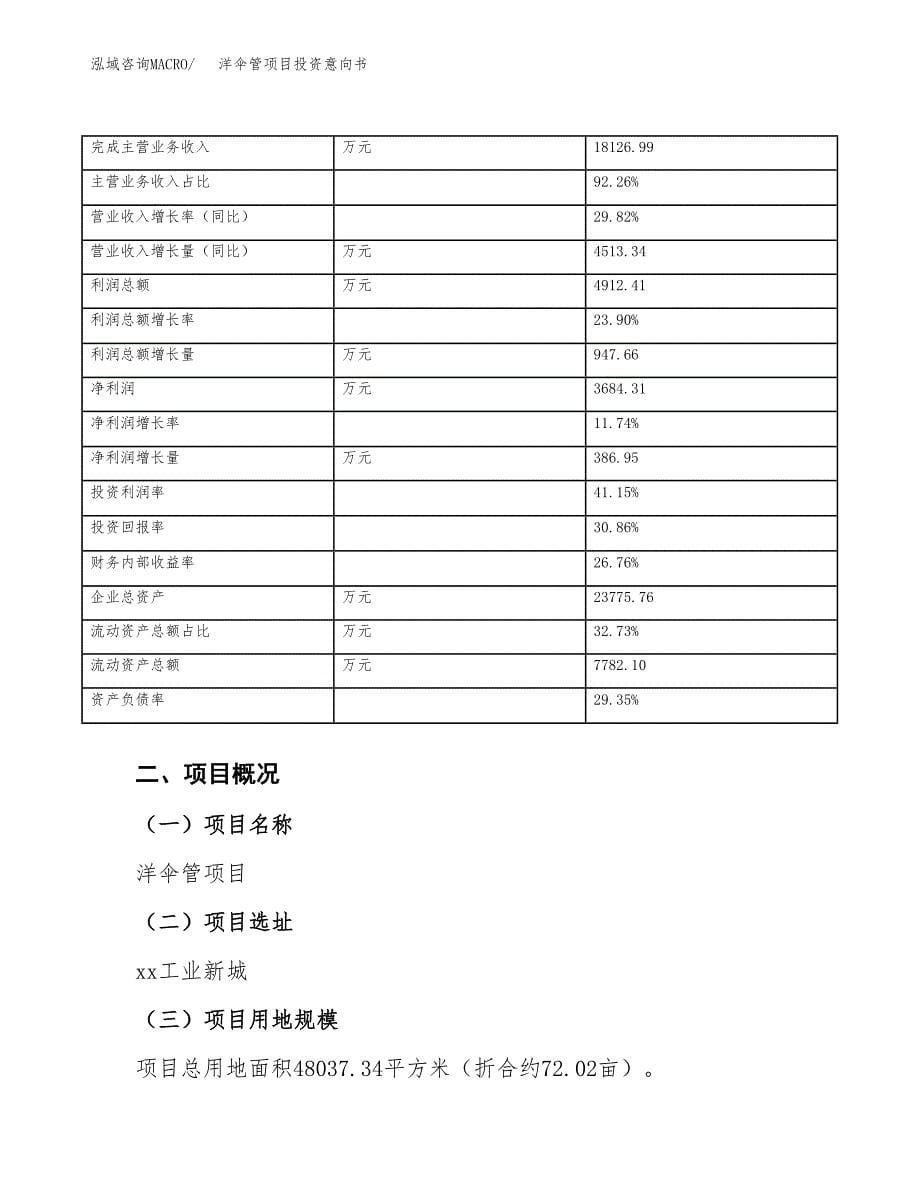 洋伞管项目投资意向书(总投资14000万元)_第5页