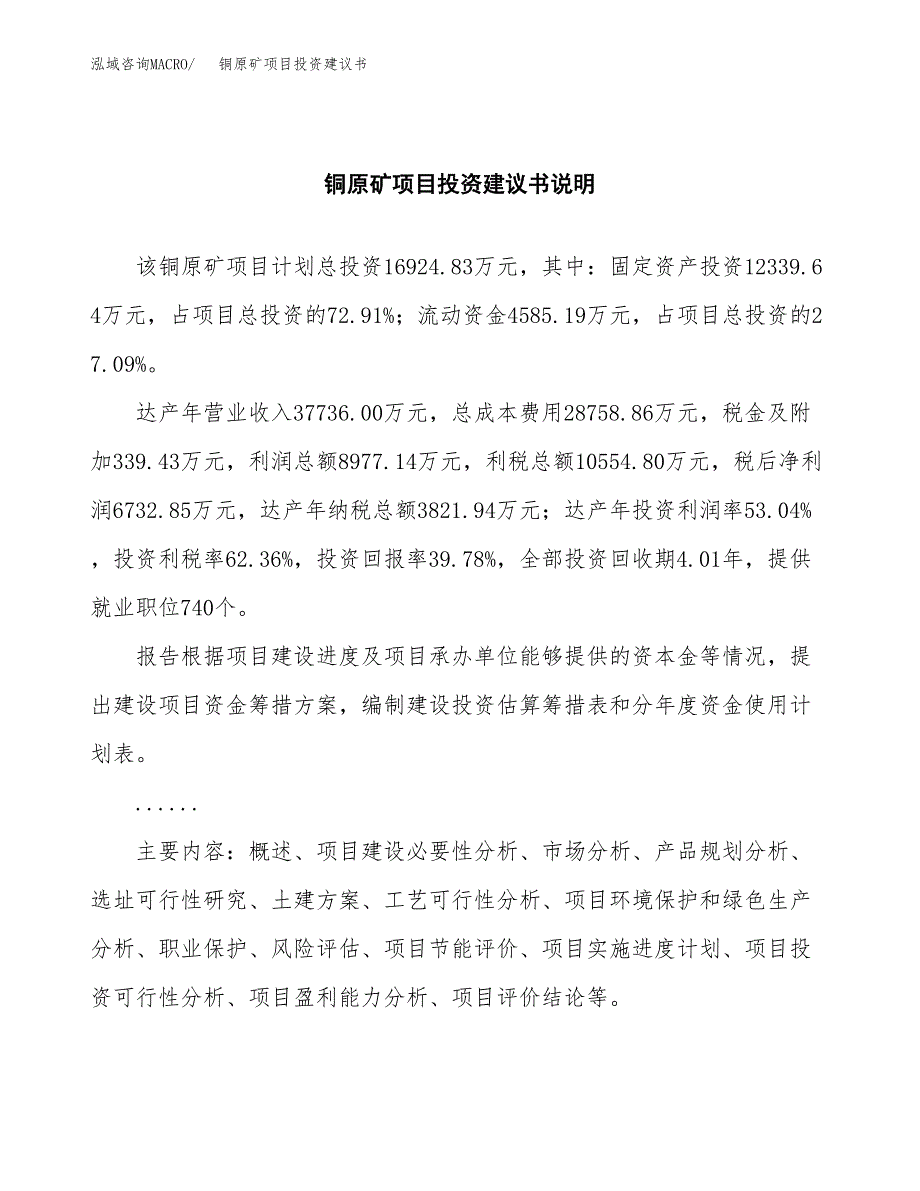 铜原矿项目投资建议书(总投资17000万元)_第2页