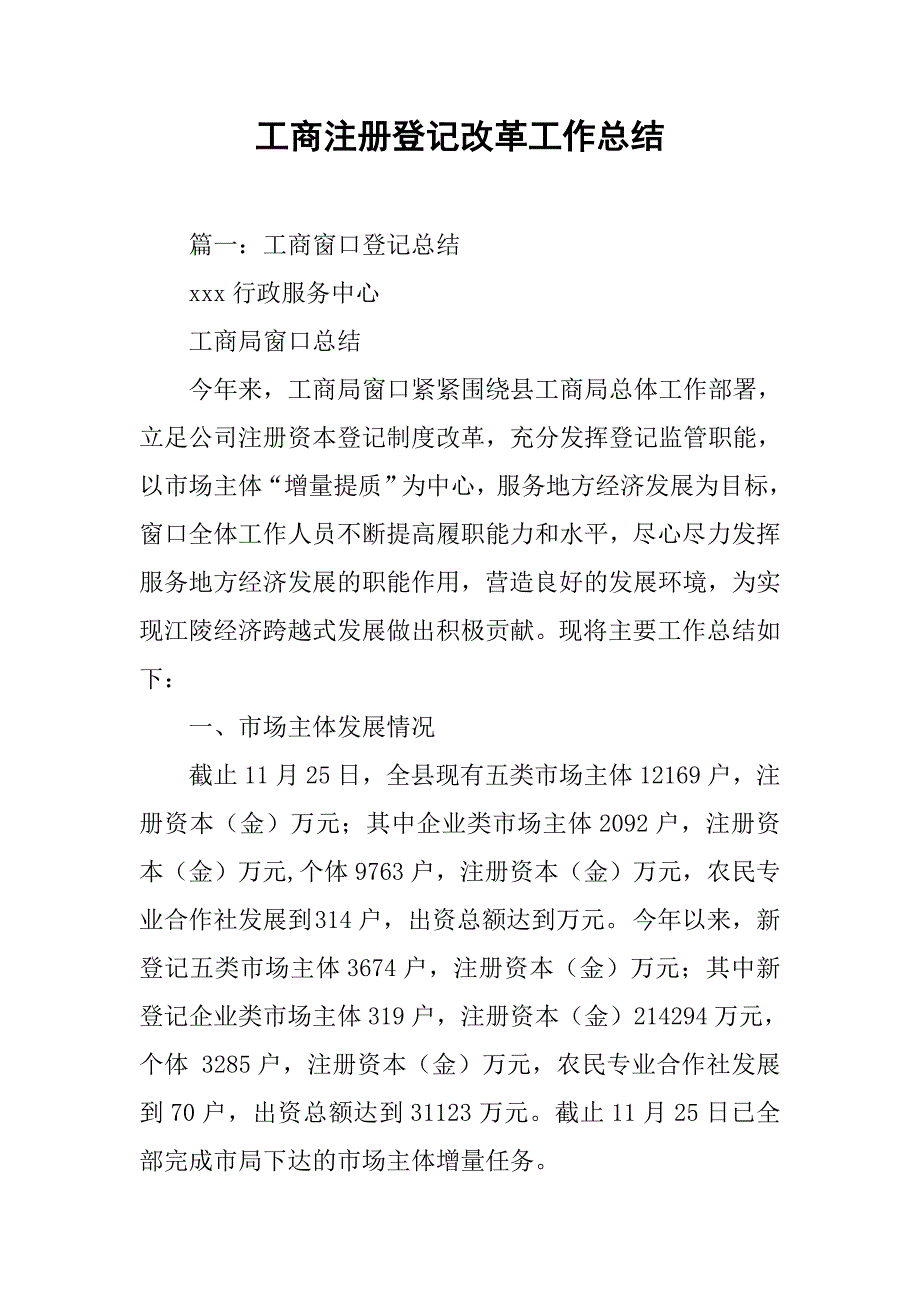 工商注册登记改革工作总结.doc_第1页
