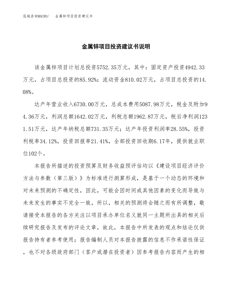 金属锌项目投资建议书(总投资6000万元)_第2页