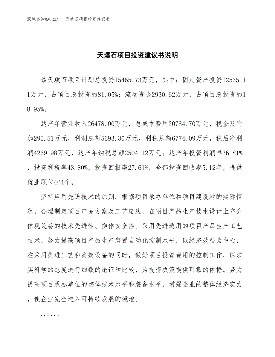 天璞石项目投资建议书(总投资15000万元)_第2页