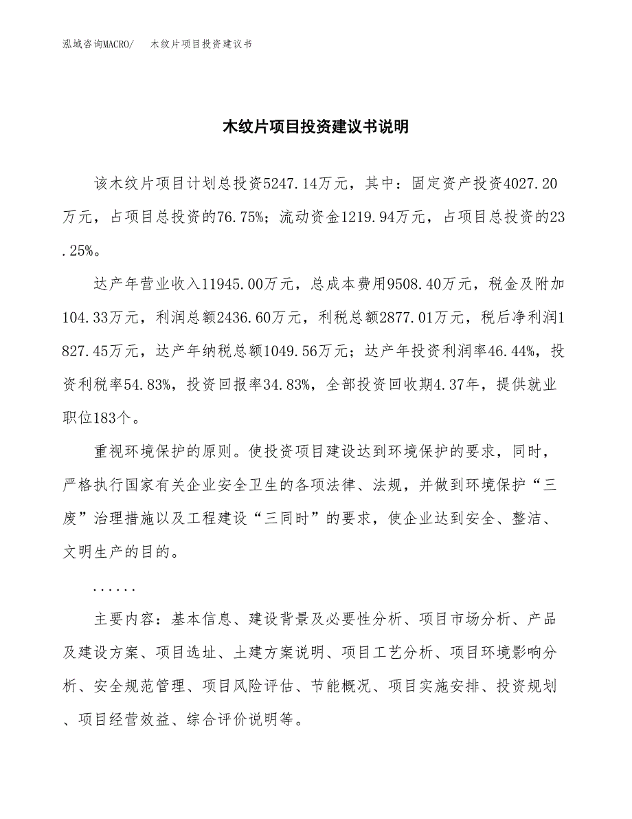 木纹片项目投资建议书(总投资5000万元)_第2页