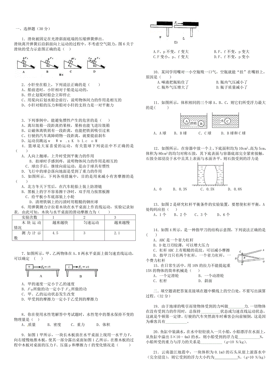 2014年八年级物理下册期末试卷及答案.doc_第1页