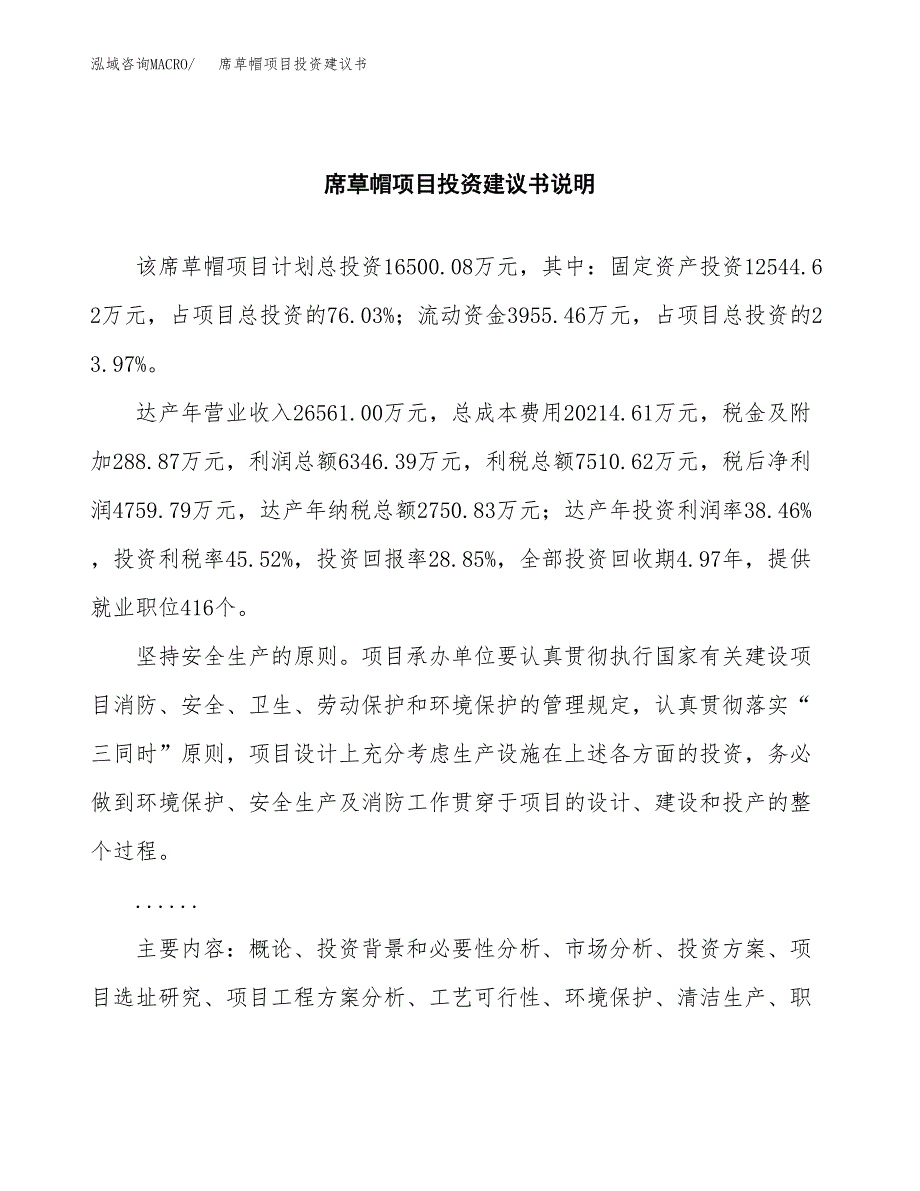 席草帽项目投资建议书(总投资17000万元)_第2页