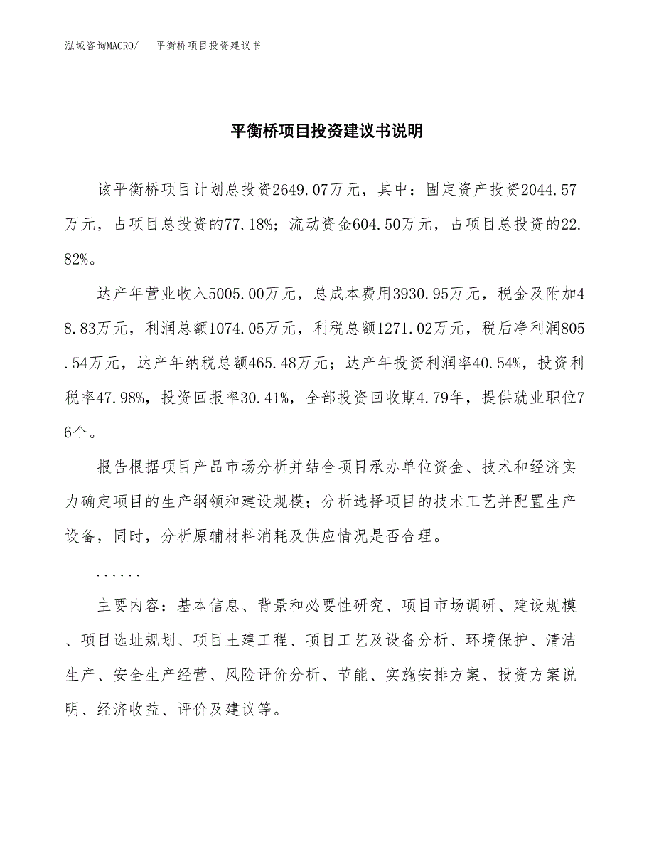 平衡桥项目投资建议书(总投资3000万元)_第2页